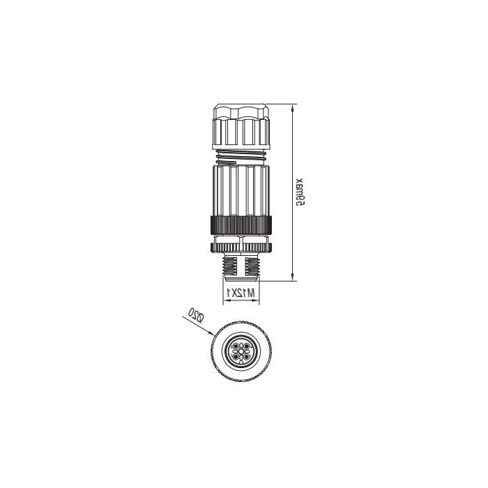 M12 4 Pin、Straight male、Push-in terminal、Y type splitter、64FX21